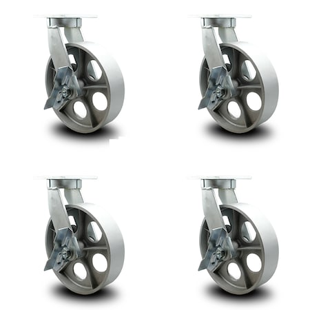 Service Caster 12 Inch Heavy Duty Semi Steel Cast Iron Swivel Caster Set with Brakes SCC, 4PK SCC-KP92S1230-SSR-SLB-4